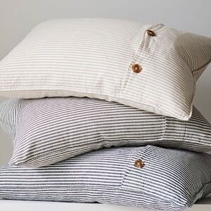 Pottery Barn Wheaton Charcoal Gray Striped Full/Queen Linen Sham Set of 2